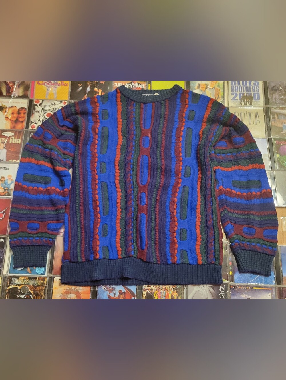Coogi Style Men's Multicolor Textured Crewneck Sweater Atlas - Blue/Red/Green